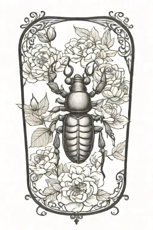 Stag Beetle With Peonies In The Background