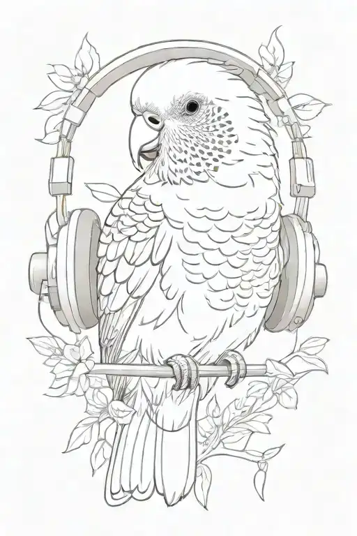 Budgie Bird Wearing Headphones
