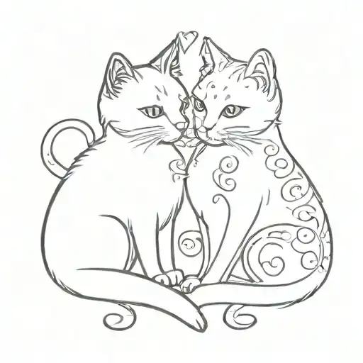 A Black And A White Cat Are Forming A Hearth And Symbolizing Love