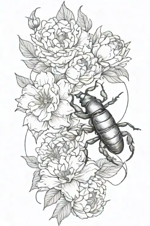 Stag Beetle With Peonies In The Background