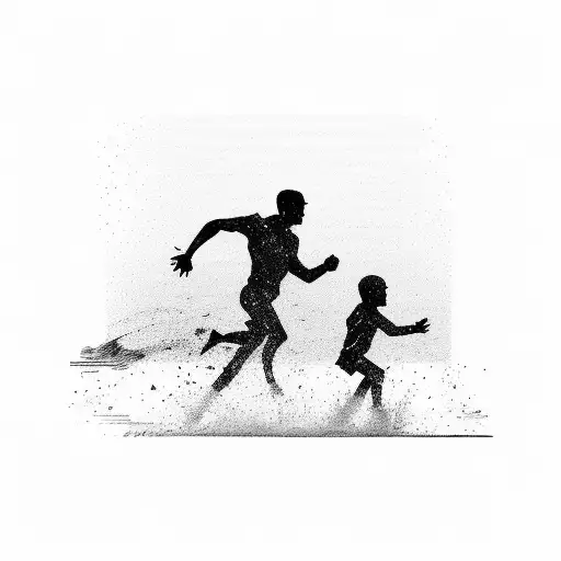 A Silhouette Of A Father Running Alongside Their Son In A Race