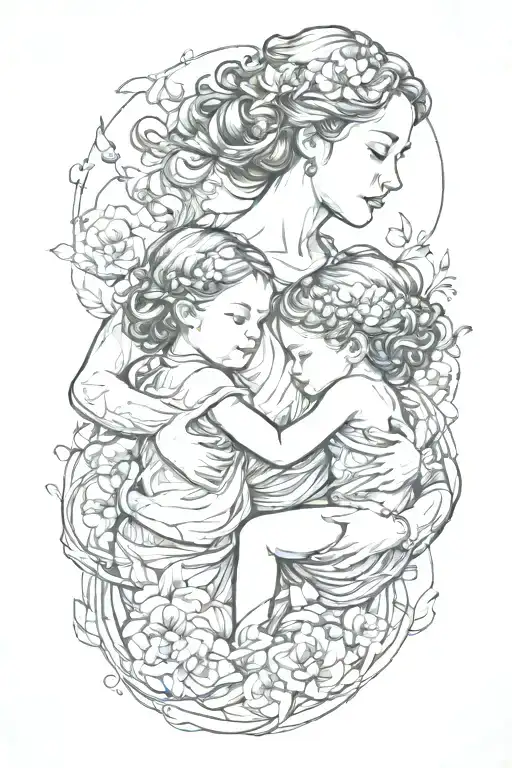 Mother Embracing Boy And Girl