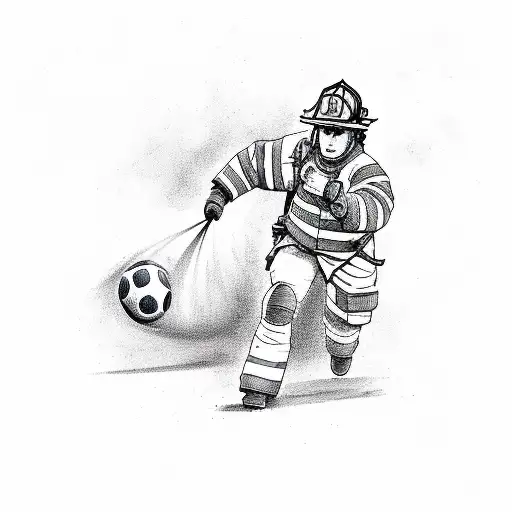 Firefighter Carrying A Football On The Field