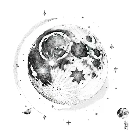 Moon With Trebol And Star