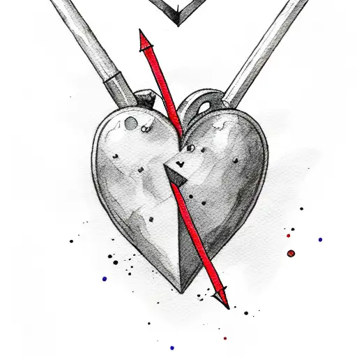 Watercolor Heart With Three Arrows Threw The Heart