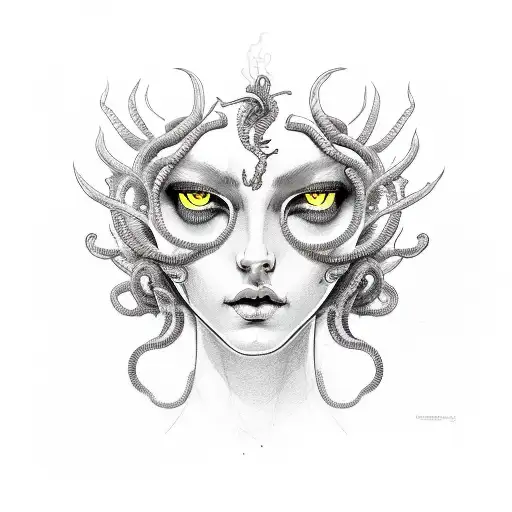 Medusa Women Head Gold Yellow Eyes Side Look