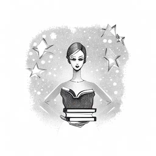 Elegant Woman's Silhouette Holding A Book With Stars Surrounding The Book