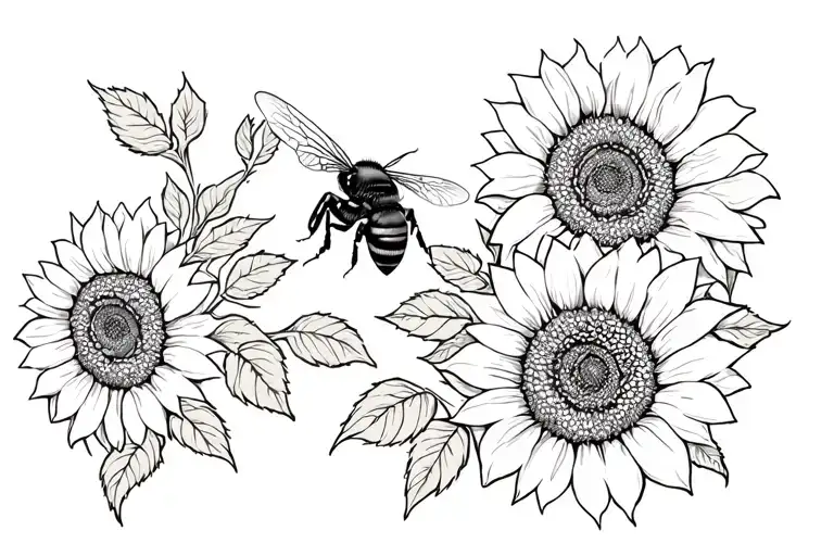 A Sexy Bee Gathering Nectar From A Rose Surrounded Bye Sunflowers