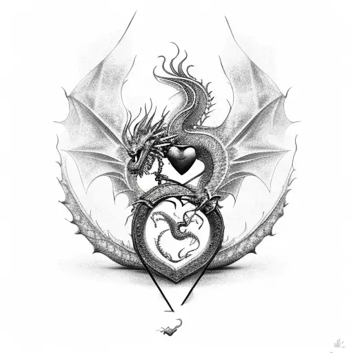 Flaming Heart With Dragon