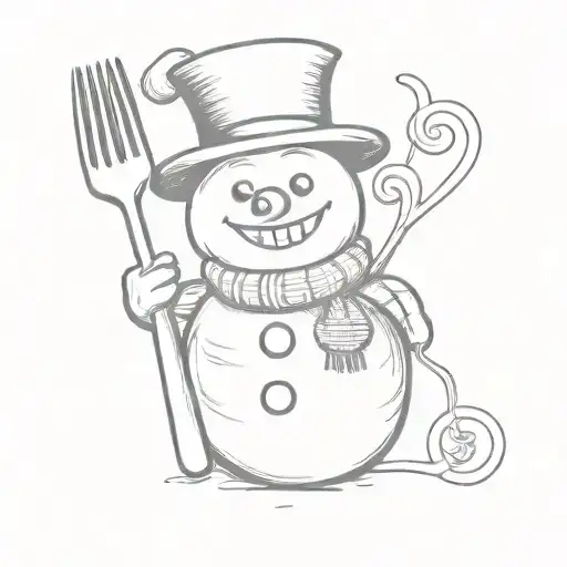 A Snowman Holding A Fork In One Hand A Money Bag In The Other