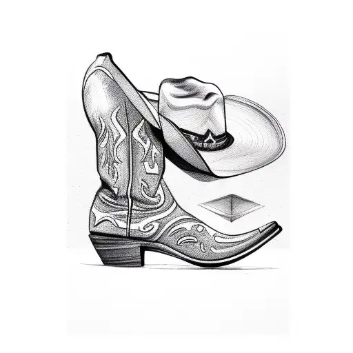 Cowboy Boots And Cowboy Hat On Top
