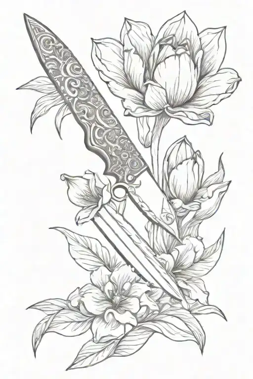 Japanese Bunka Chef Knife With A Tulip Flower Wrapped Around The Handle
