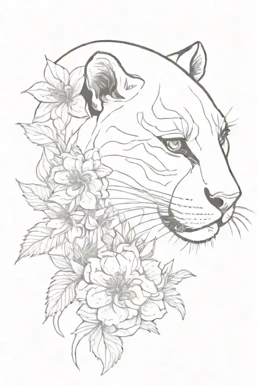 Black Femenine Panther And Flower Blooming Flowers Growing