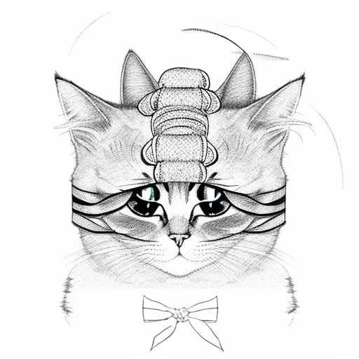 Cat Looking At Moon With Ribbons