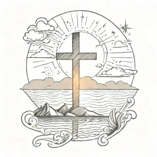 A Sunset Over The Sea With Stars Forming A Cross In The Sky