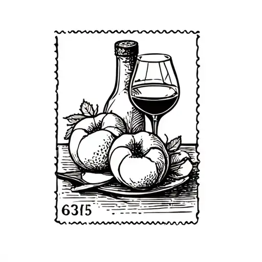 Fine Line Square Postage Stamp With Peaches And Wine Cork Inside
