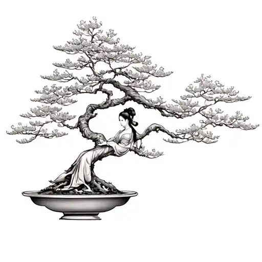 Bonsai Tree With Japanese Women
