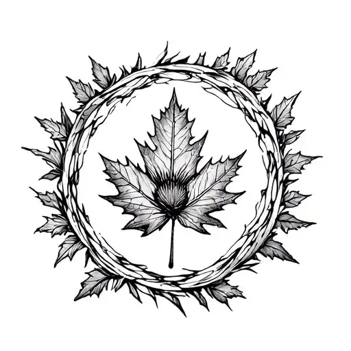 Thistle And Maple Leaf Shaped Like Circle Surrounding