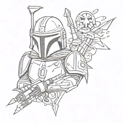 A Sketch-style Design Of Mandalorian And Star Wars Symbols Blending Together Seamlessly