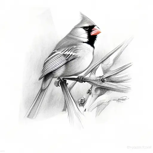 Cardinal Bird On Perch