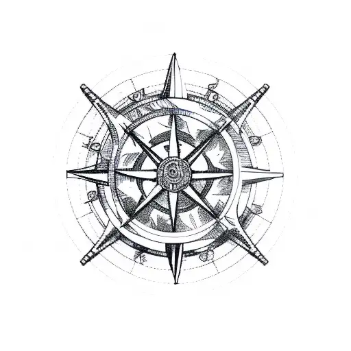 Pirate Ship Wheel And Compass