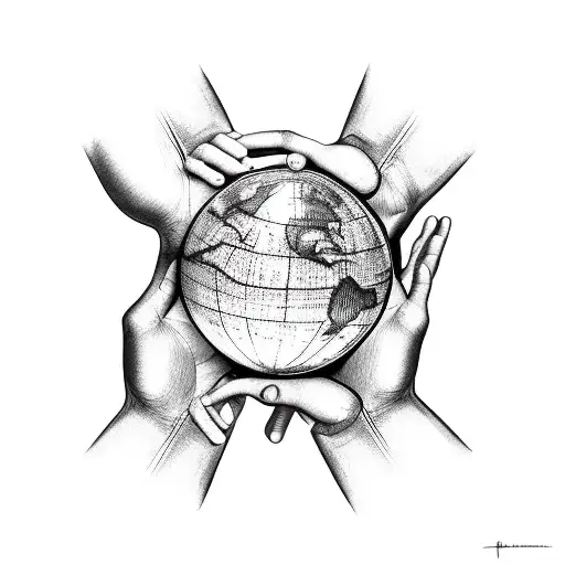 Hands Reaching For Each Other With A Globe Between