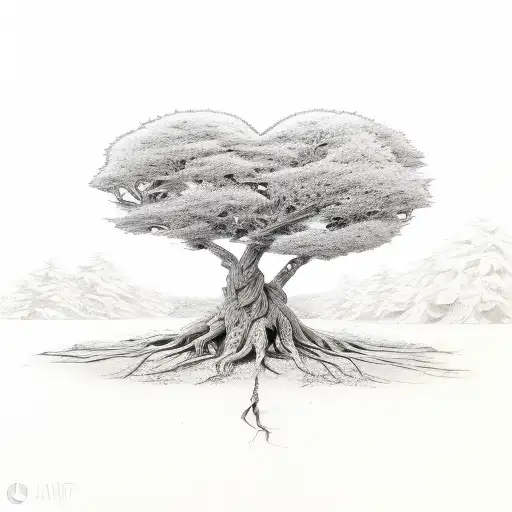 A Dried Tree With A Heart At A Bottom As A Root