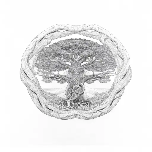 Tree Of Life With Snake Wrapping Around The Trunk Of The Tree