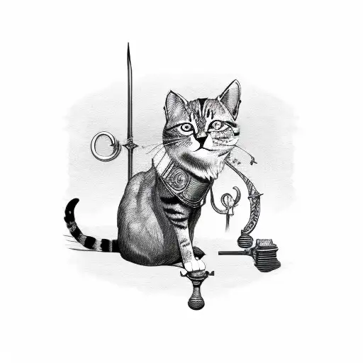 Cat Wearing Three Swords