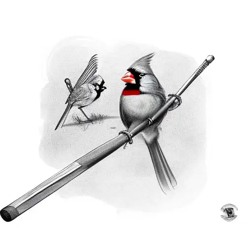 Cardinal Bird On Baseball Bat
