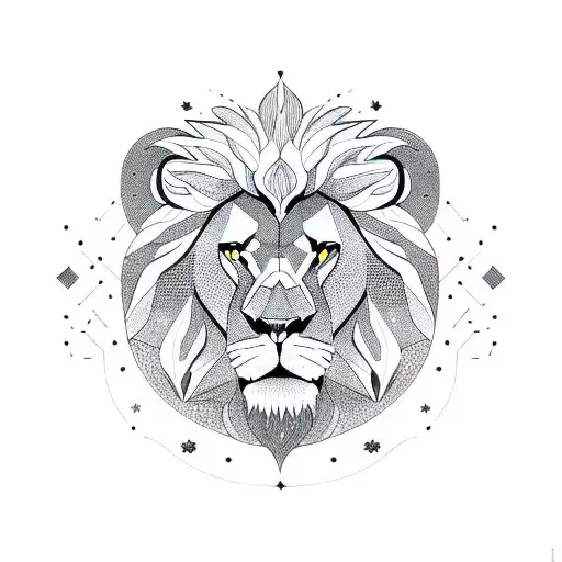 Moon With Lion Head On Top Geometric Lines