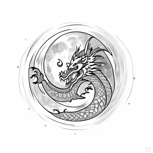 Moon With Fire Dragon