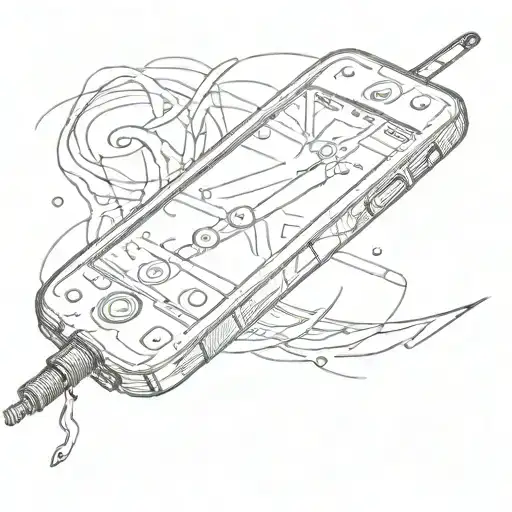 A Knife Piercing Through An Iphhone Breaking The Phones Screen Tattoo Style Simple Line Art