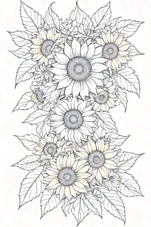 Send And Sunflower With Flowers Around And With Branches Of Leaves