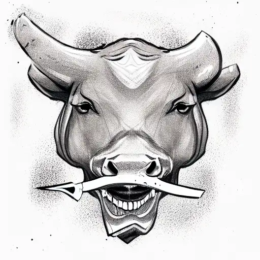 Bull Smiling With Knife In The Mouth