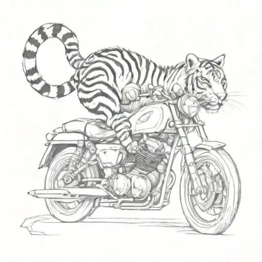 Combine A Roaring Tiger With A Motorcycle In A Sketch Style