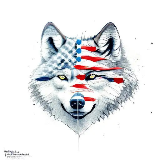 American Flag With A Wolf
