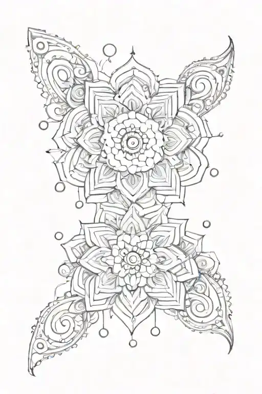 A Sketch Style Tattoo Of A Yoga Mandala With Water Droplets Incorporated