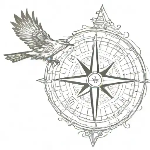 Sketched Compass Above Crow Front Landing Sketch Linework