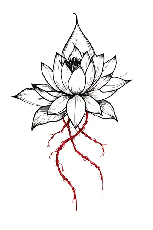 Black Lotus Flowers And Red Thread Flowy Spine