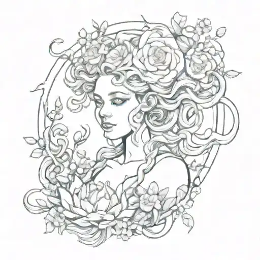 Medusa Surrounded By A Garden Of Enchanted Flowers