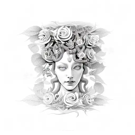 Medusa Surrounded By Roses With Their Torns Half Cut Off