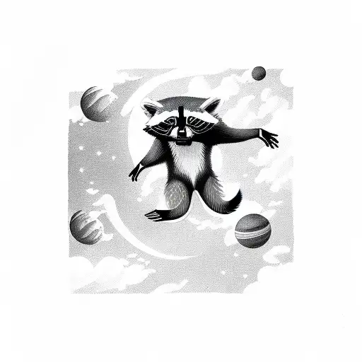 Illustration Raccoon Flying In Space