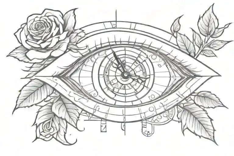 Eye Looking And Rose And A Clock Inside