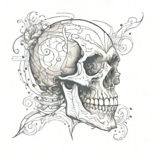 A Skull Surrounded By Swirling Patterns Of Fading Memories And Aging Symbolism