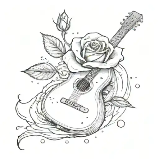 A Rock And R&b Music Fusion Symbolized By A Rose Growing Out Of A Guitar With Water Droplets