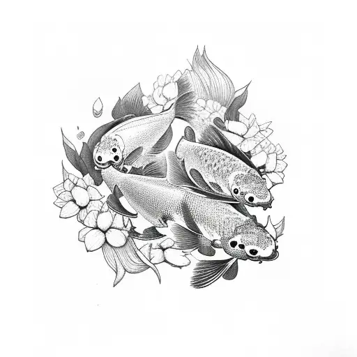 Koi Fish With San Paguita Flowers