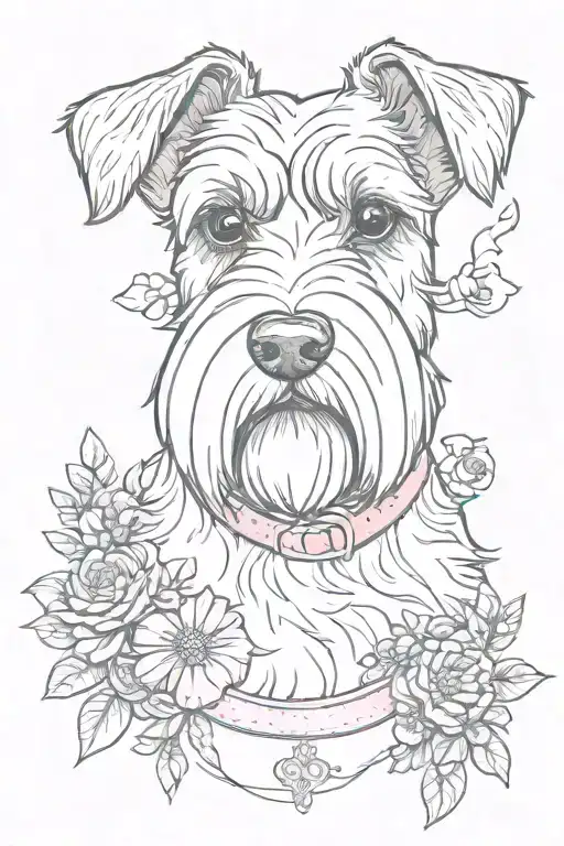 Schnauzer Pink Collar With Flowers In Heaven