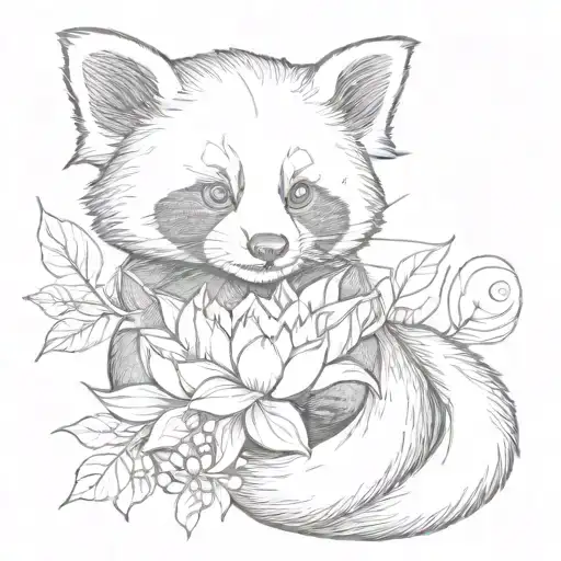 Red Panda Holding A Lotus