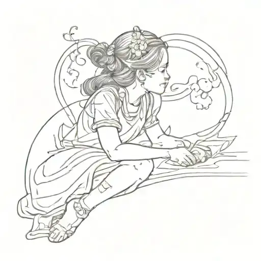 Little Girl Inside Outline Of Women Sitting